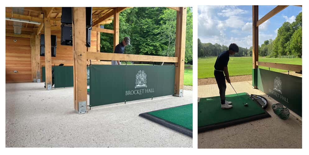 A collage of the branded double-sided banners across the course.